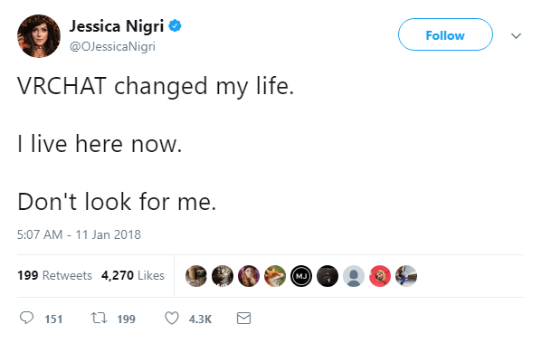 jessica nigri tweet vrchat